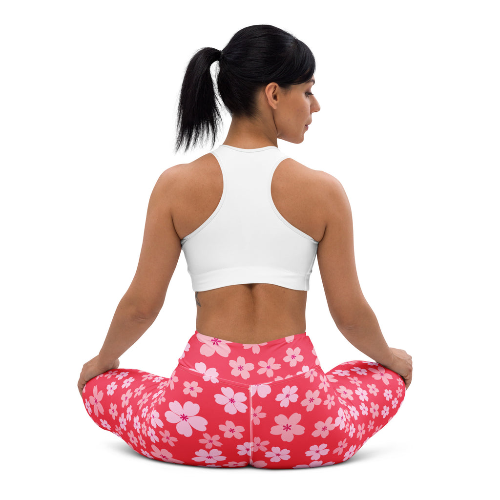 Women's Bright Pink Cherry Blossom Buttery Soft Yoga Leggings - Quick Drying, High Waisted Comfort