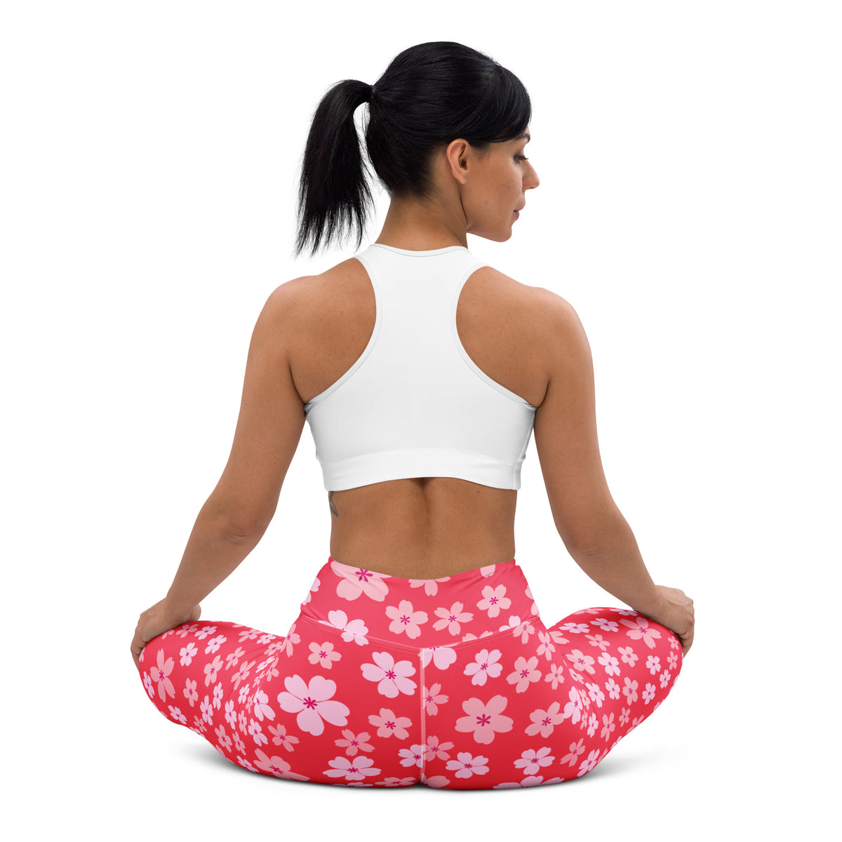 Women's Bright Pink Cherry Blossom Buttery Soft Yoga Leggings - Quick Drying, High Waisted Comfort