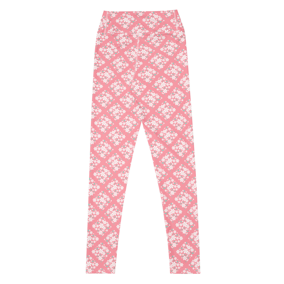 Women's Pink Floral Diamond Buttery Soft Yoga Leggings - Quick Drying, High Waisted Comfort