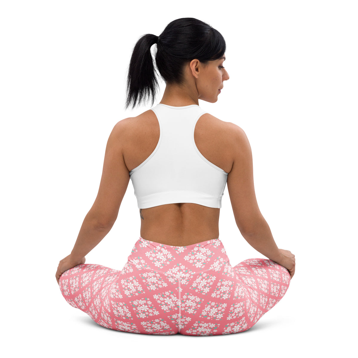 Women's Pink Floral Diamond Buttery Soft Yoga Leggings - Quick Drying, High Waisted Comfort