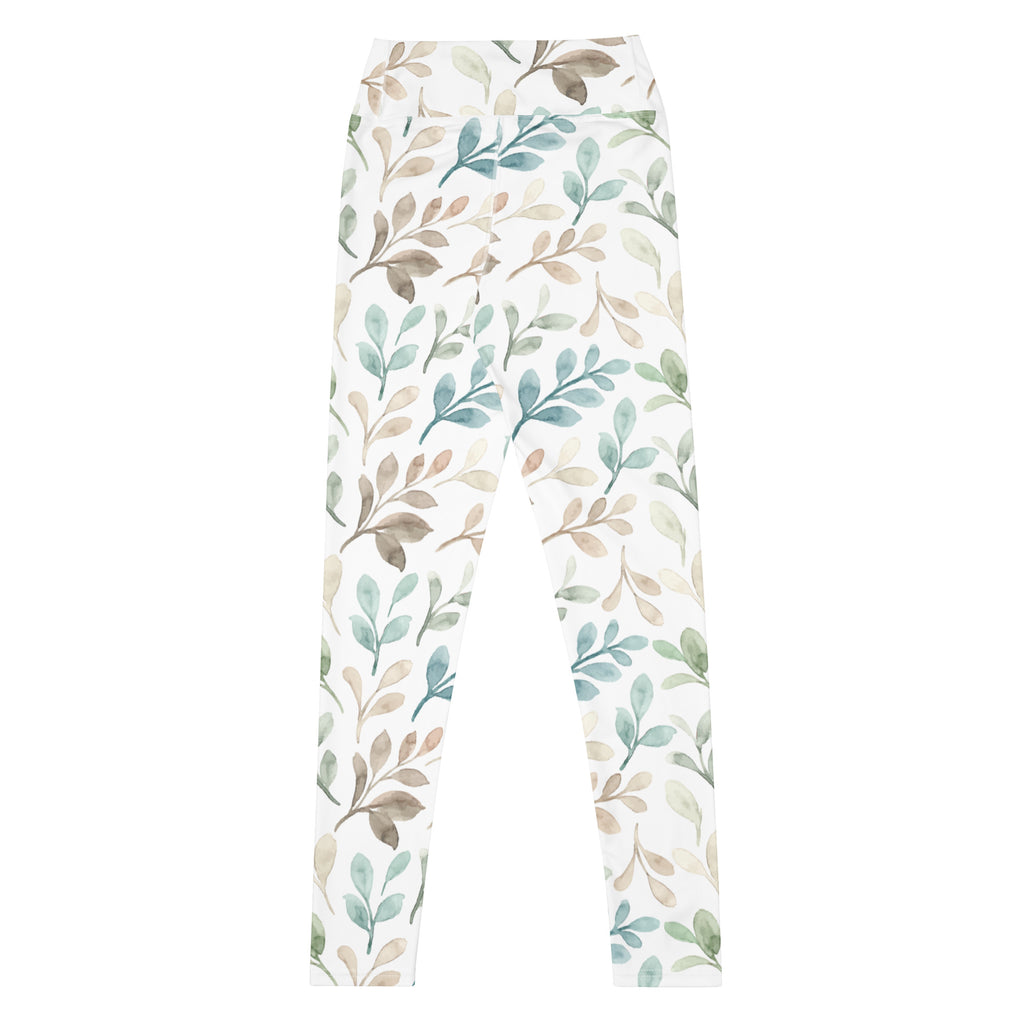 Women's Watercolor Leaf Buttery Soft Yoga Leggings - Quick Drying, High Waisted Comfort