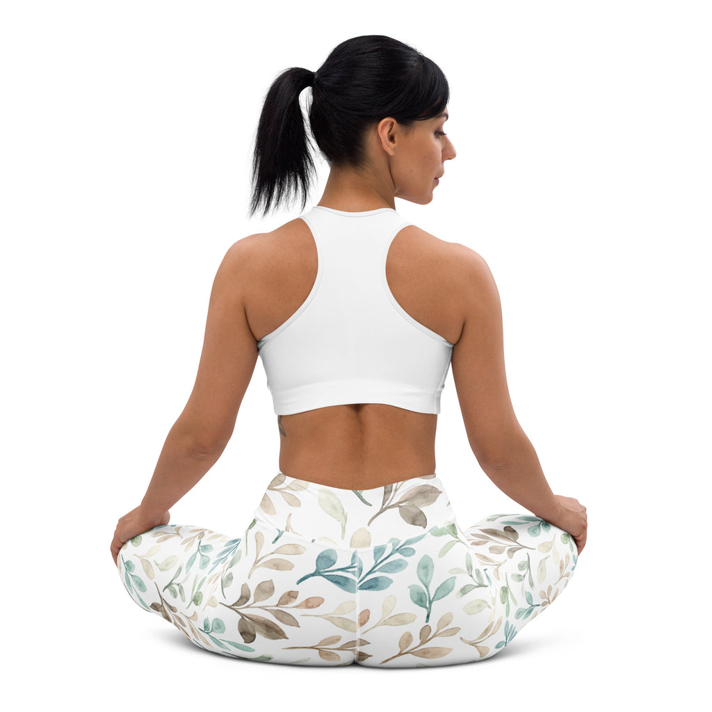 Women's Watercolor Leaf Buttery Soft Yoga Leggings - Quick Drying, High Waisted Comfort