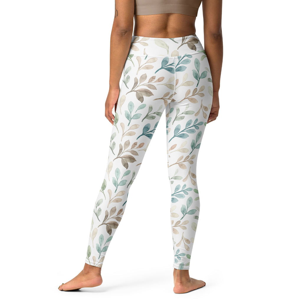 Women's Watercolor Leaf Buttery Soft Yoga Leggings - Quick Drying, High Waisted Comfort