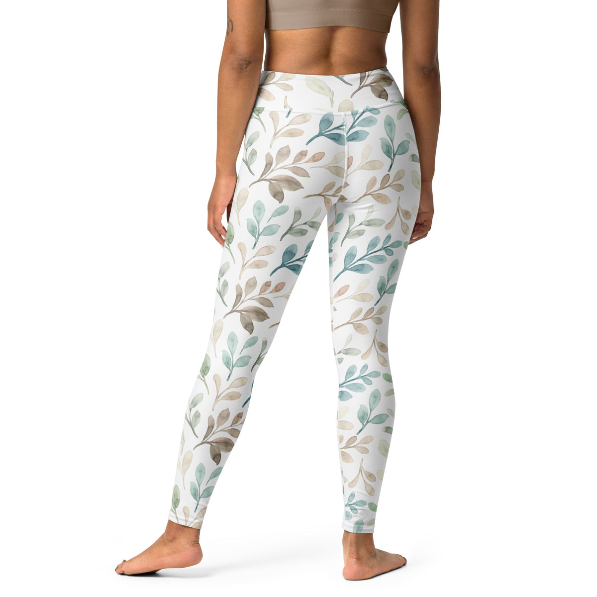 Women's Watercolor Leaf Buttery Soft Yoga Leggings - Quick Drying, High Waisted Comfort