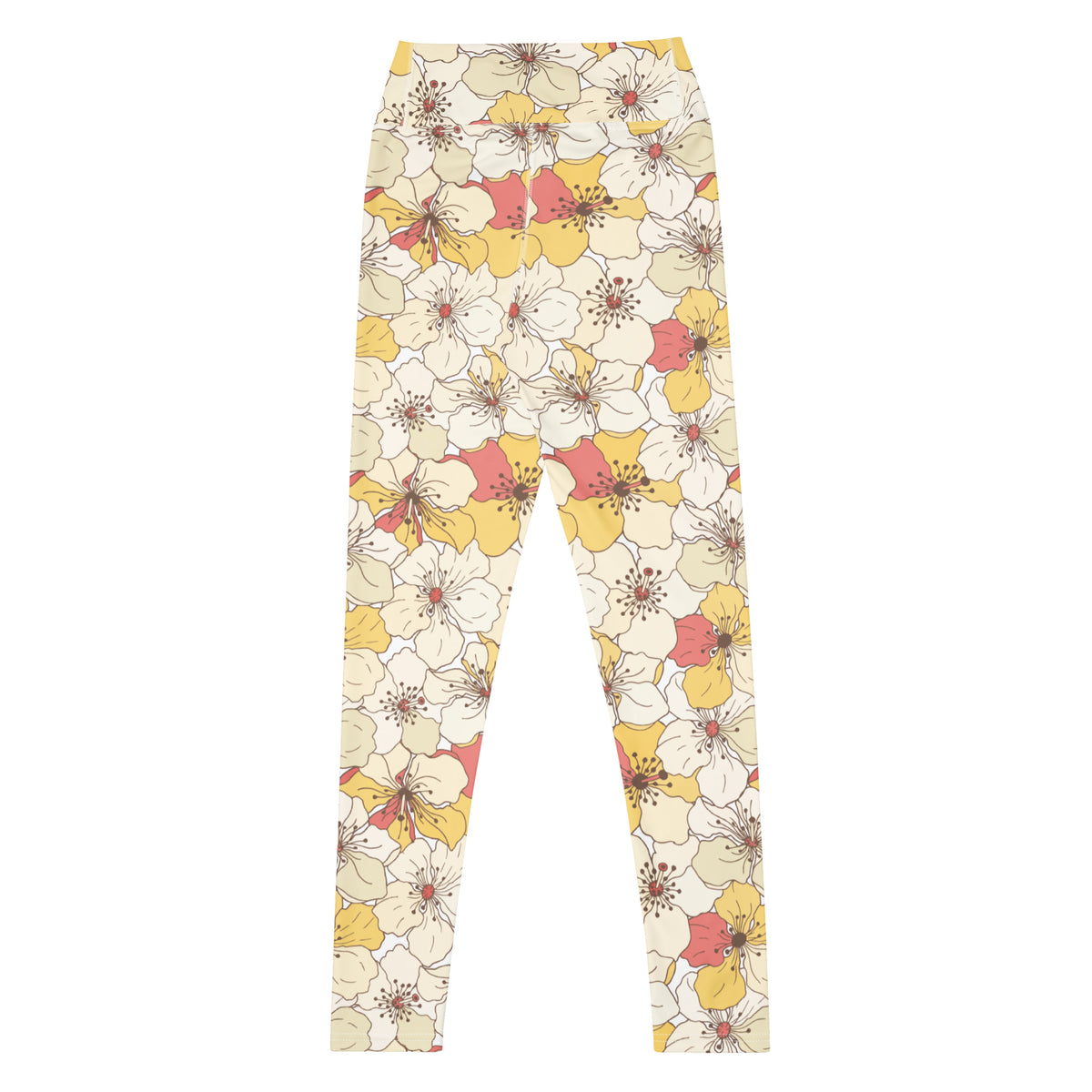 Women's Vintage Cream Floral Buttery Soft Yoga Leggings - Quick Drying, High Waisted Comfort