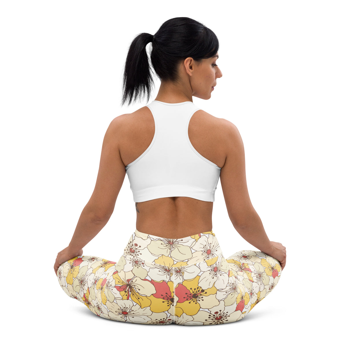 Women's Vintage Cream Floral Buttery Soft Yoga Leggings - Quick Drying, High Waisted Comfort