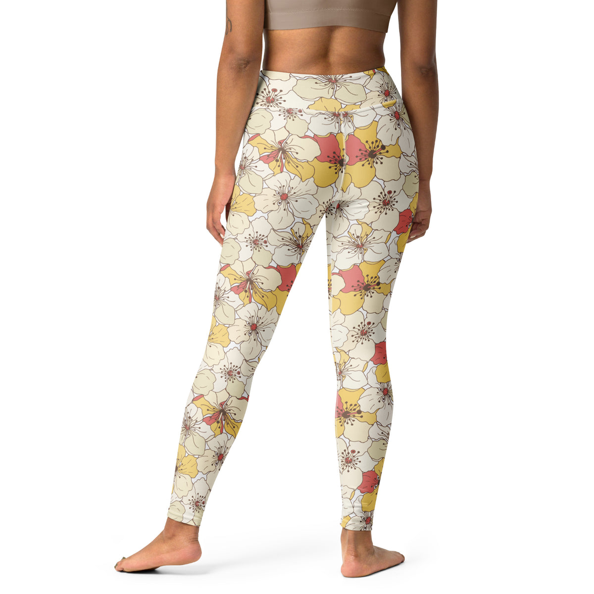 Women's Vintage Cream Floral Buttery Soft Yoga Leggings - Quick Drying, High Waisted Comfort