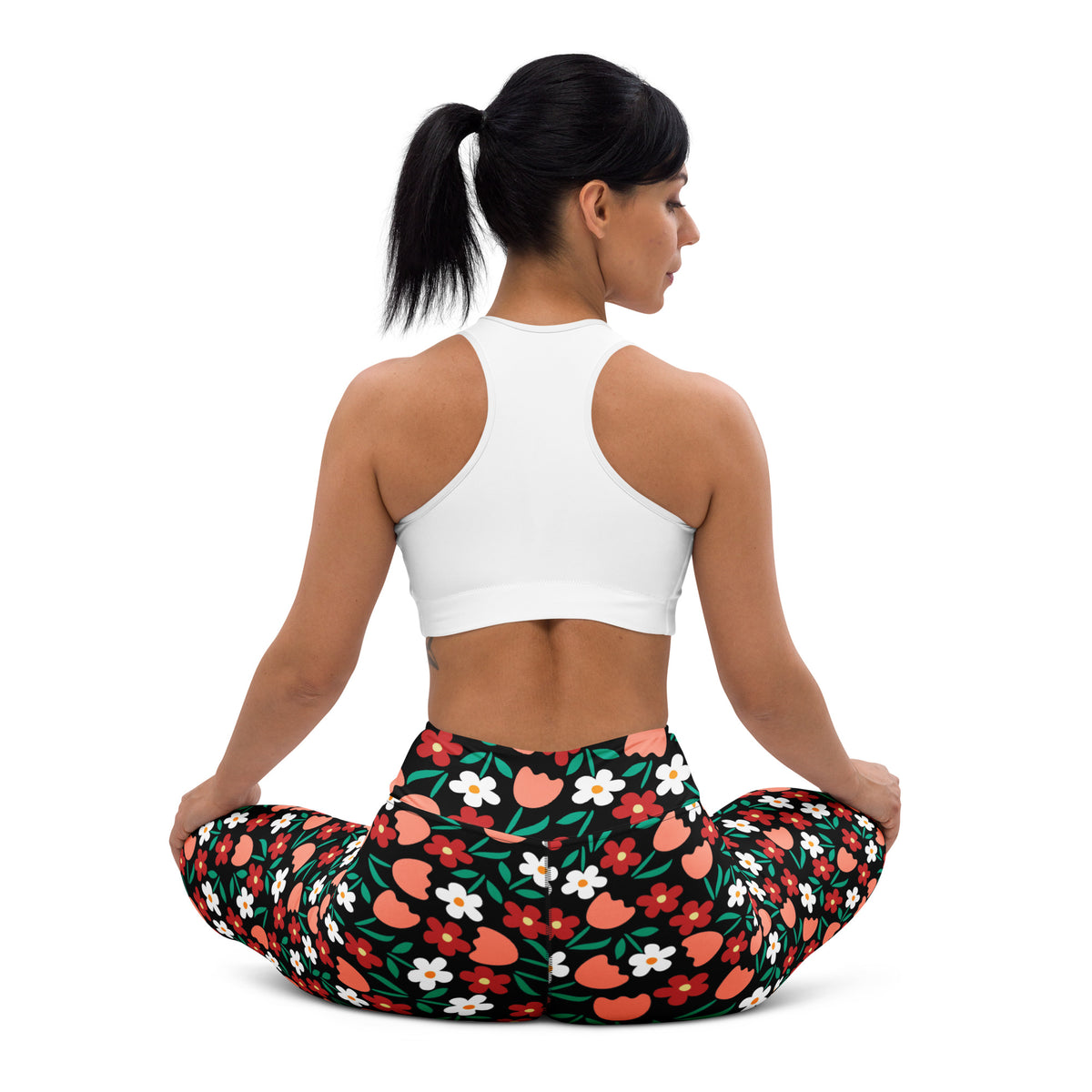 Women's Coral Red Floral Buttery Soft Yoga Leggings - Quick Drying, High Waisted Comfort