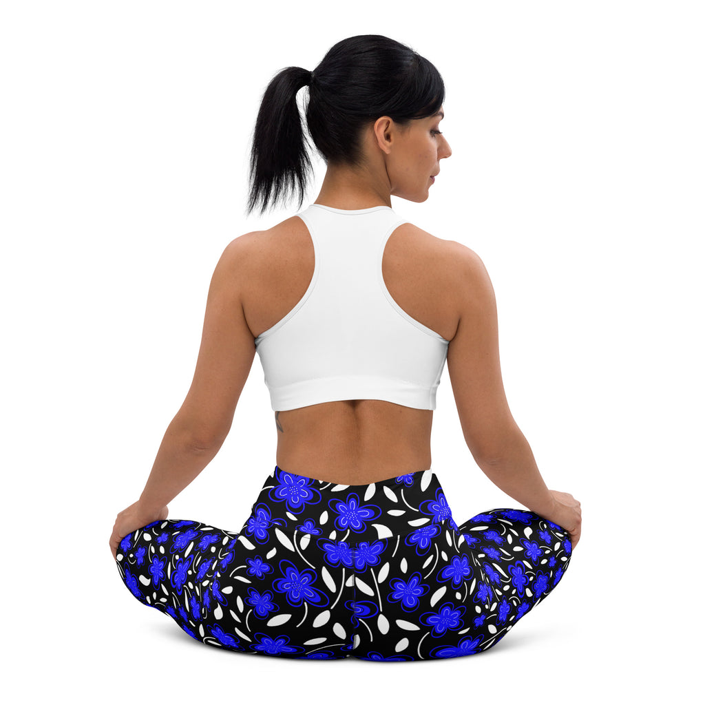 Women's Vibrant Blue Floral Buttery Soft Yoga Leggings - Quick Drying, High Waisted Comfort