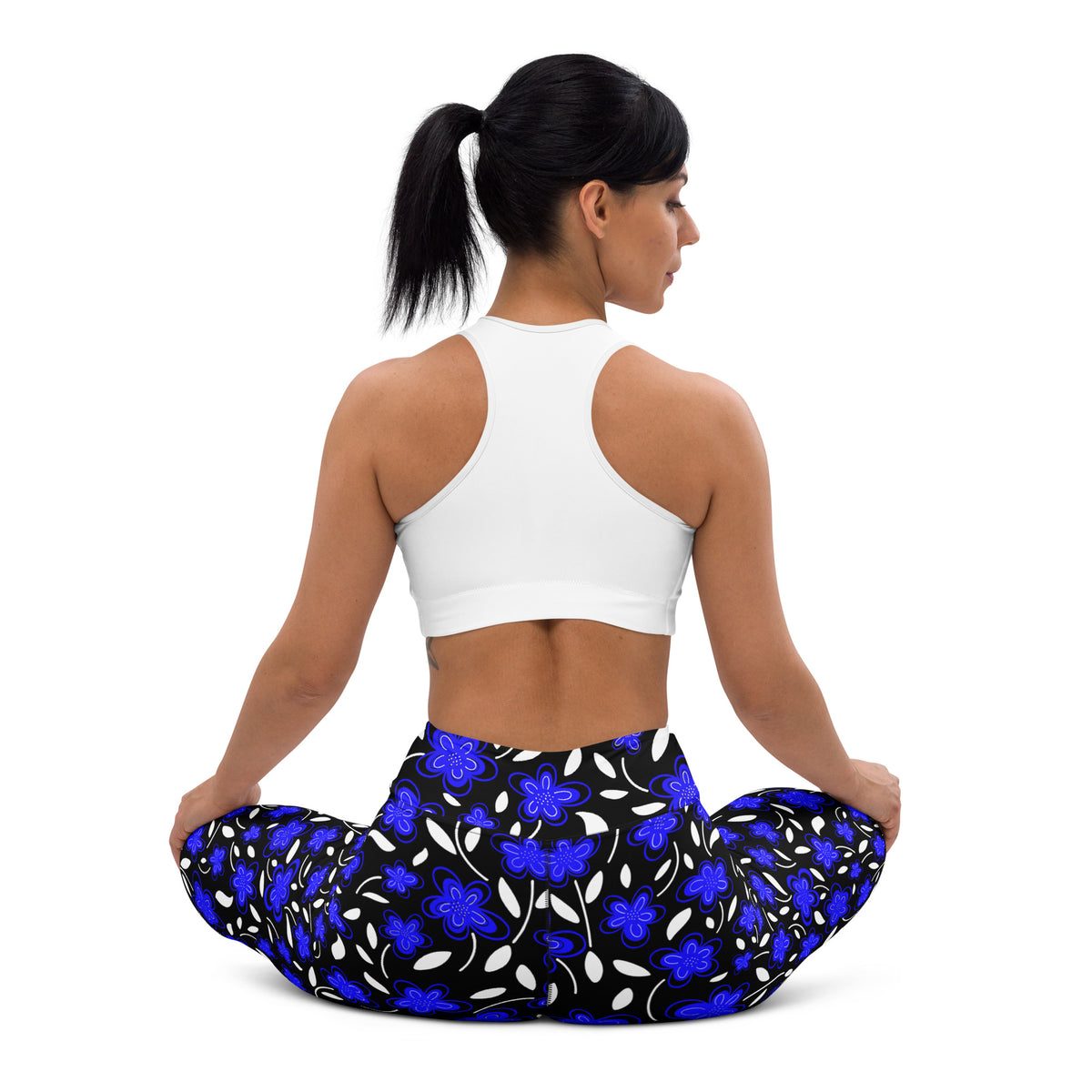 Women's Vibrant Blue Floral Buttery Soft Yoga Leggings - Quick Drying, High Waisted Comfort