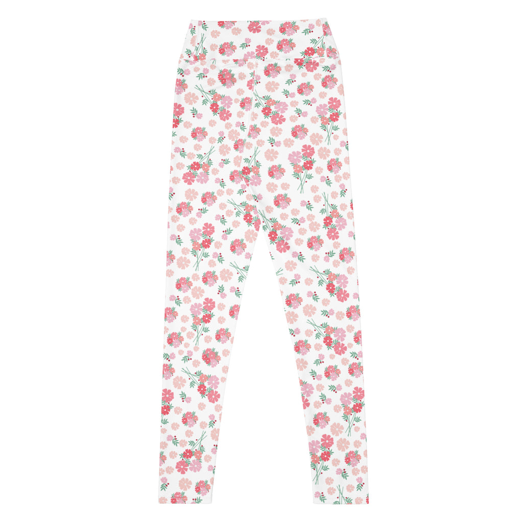 Women's Pink Botanical Buttery Soft Yoga Leggings - Quick Drying, High Waisted Comfort