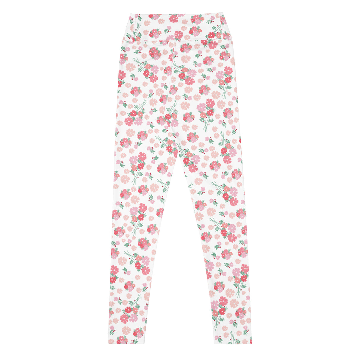Women's Pink Botanical Buttery Soft Yoga Leggings - Quick Drying, High Waisted Comfort