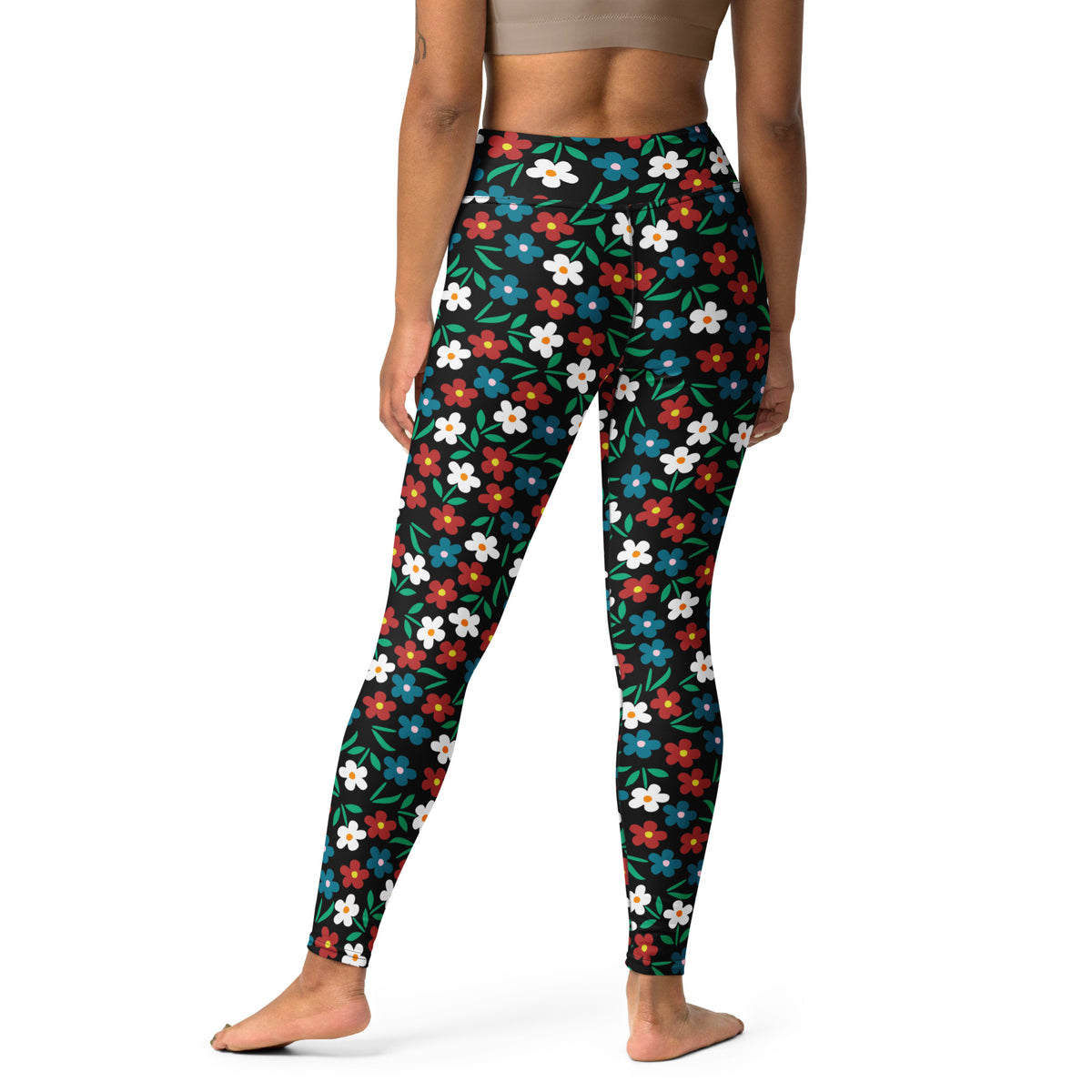 Women's Black Floral Buttery Soft Yoga Leggings - Quick Drying, High Waisted Comfort