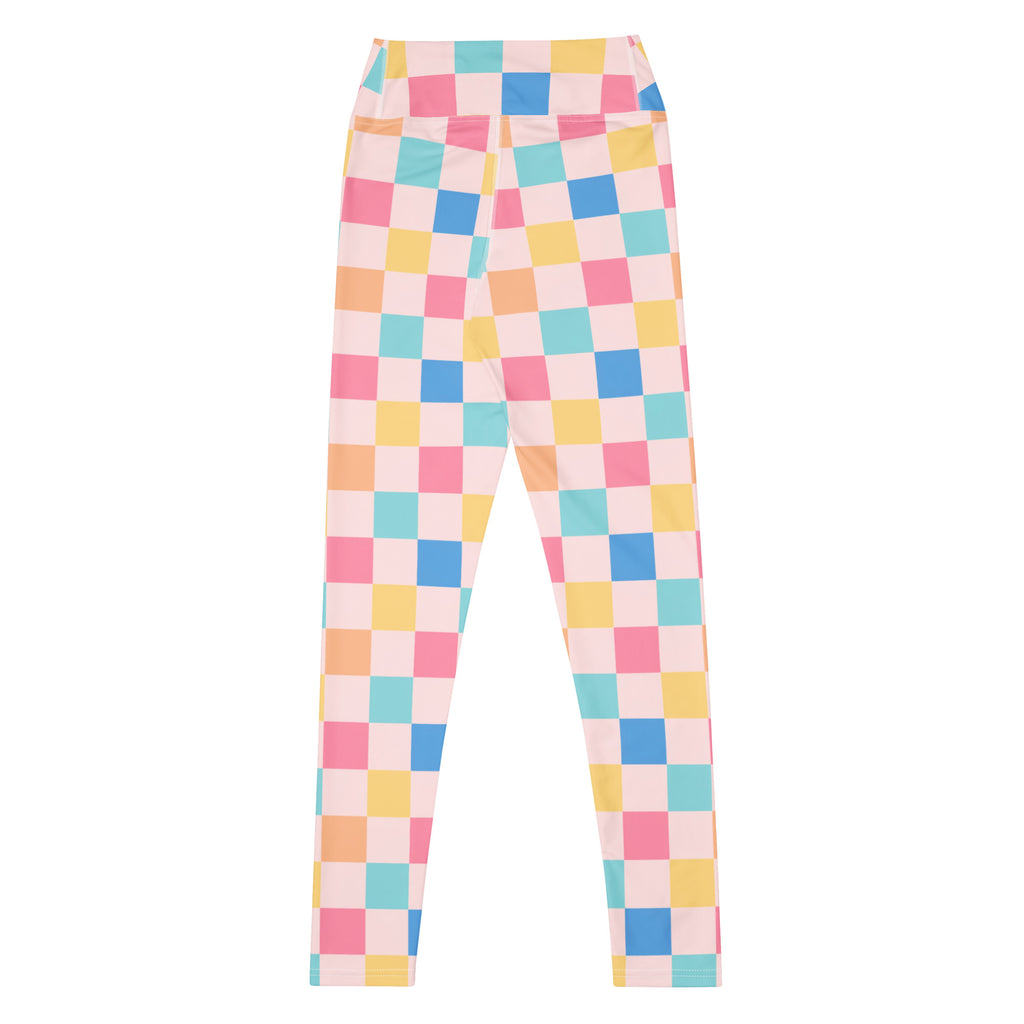 Women's Colorful Pastel Checkered Buttery Soft Yoga Leggings - Quick Drying, High Waisted Comfort