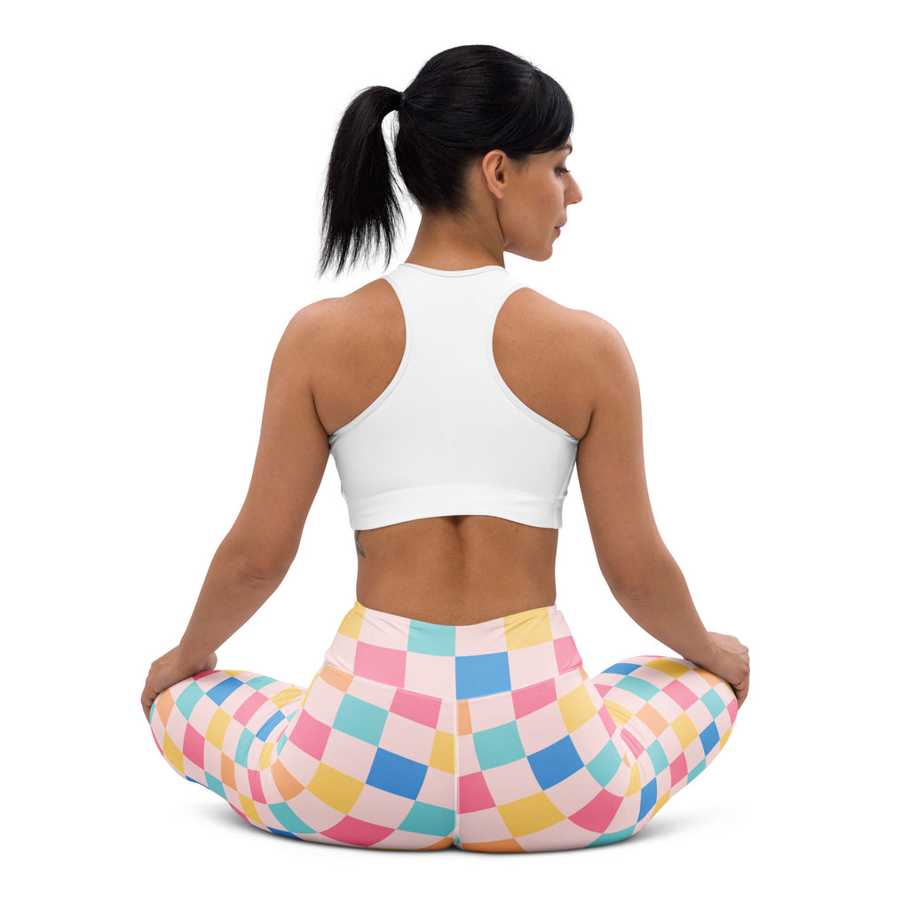 Women's Colorful Pastel Checkered Buttery Soft Yoga Leggings - Quick Drying, High Waisted Comfort