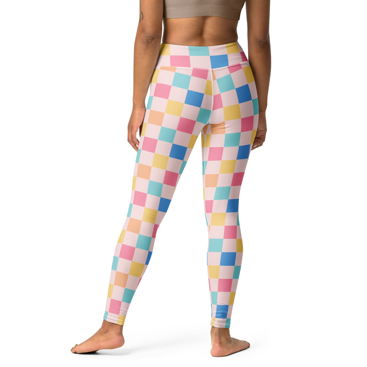 Women's Colorful Pastel Checkered Buttery Soft Yoga Leggings - Quick Drying, High Waisted Comfort