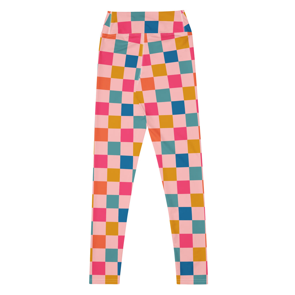 Women's Colorful Pink Checkered Buttery Soft Yoga Leggings - Quick Drying, High Waisted Comfort