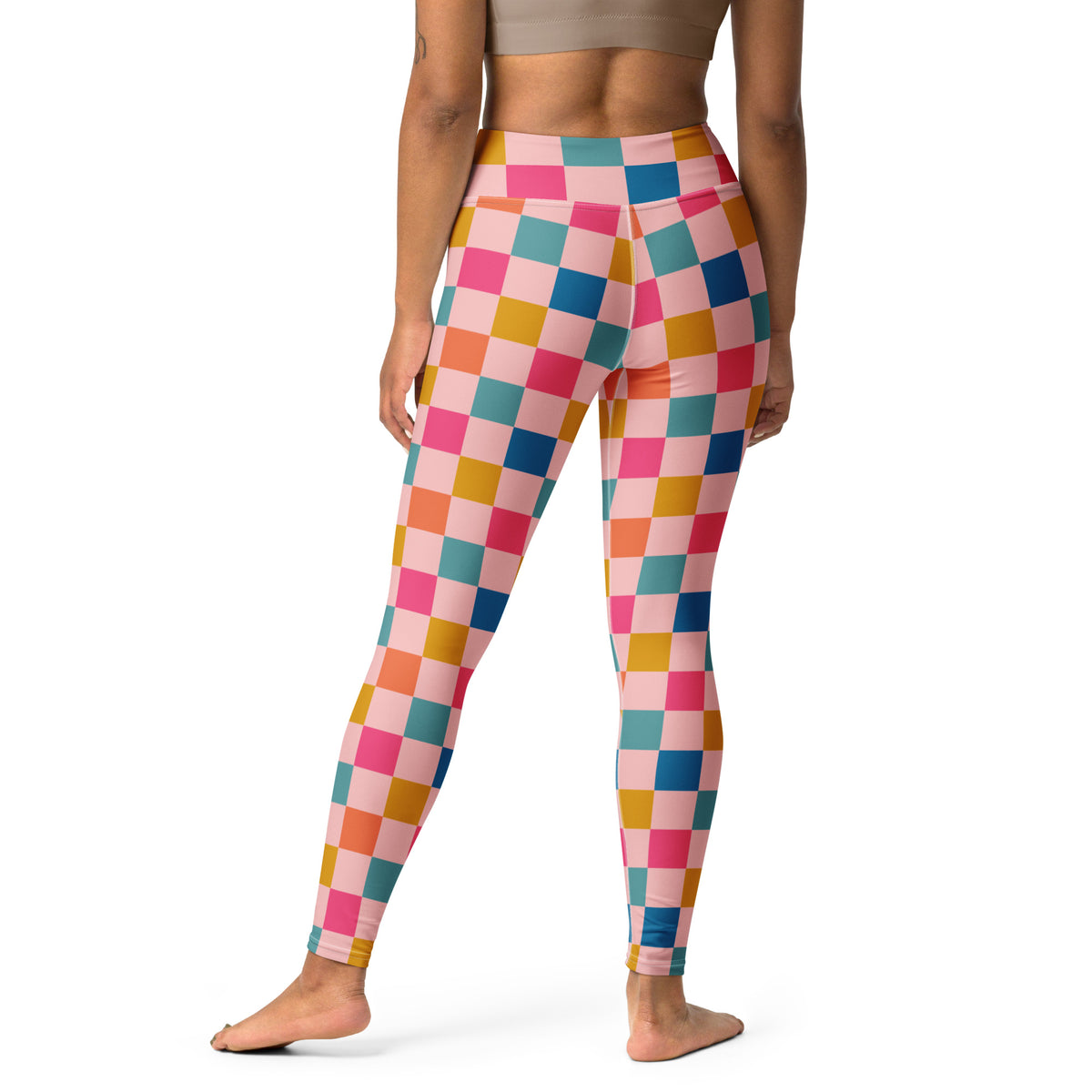 Women's Colorful Pink Checkered Buttery Soft Yoga Leggings - Quick Drying, High Waisted Comfort