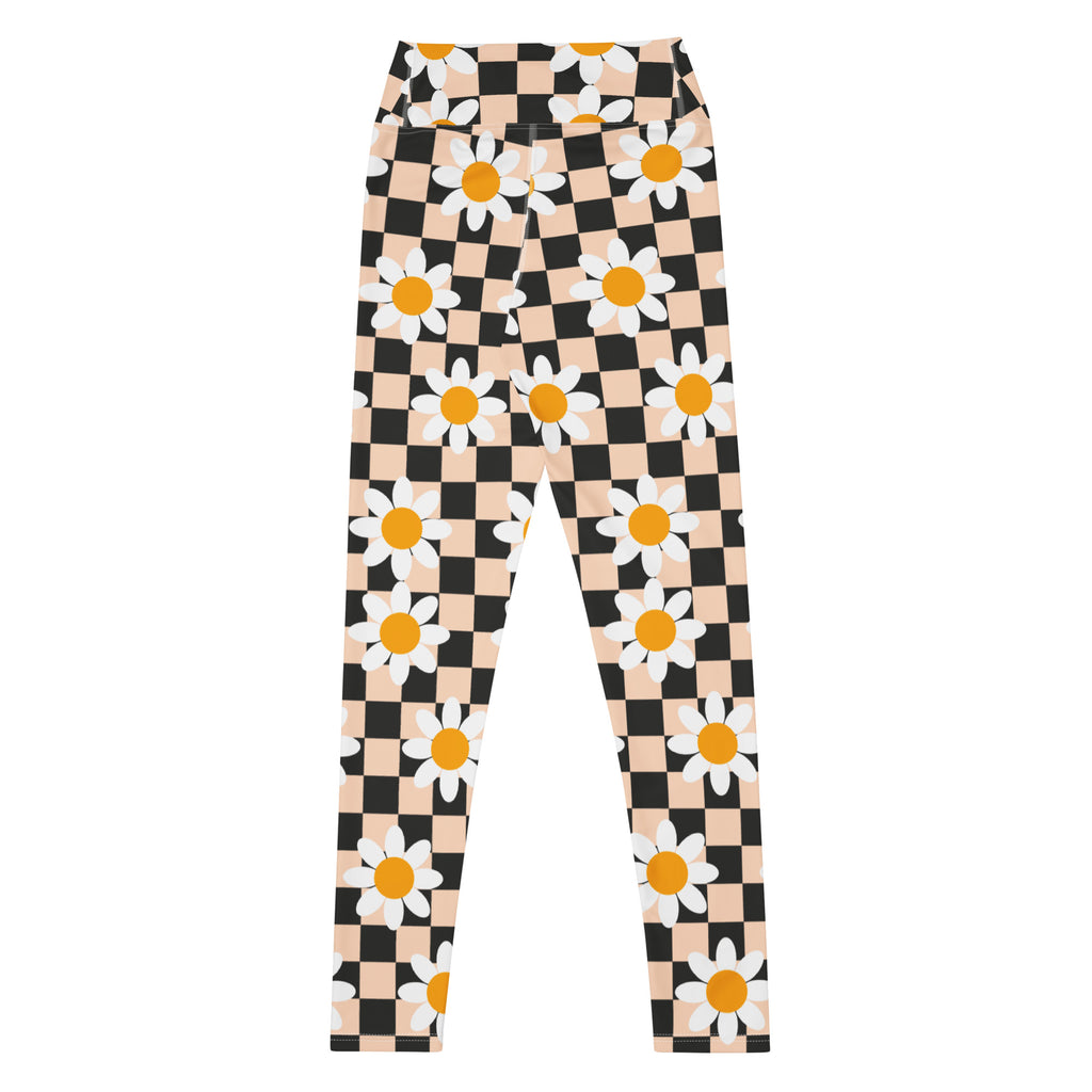 Women's Daisy Checkered Buttery Soft Yoga Leggings - Quick Drying, High Waisted Comfort