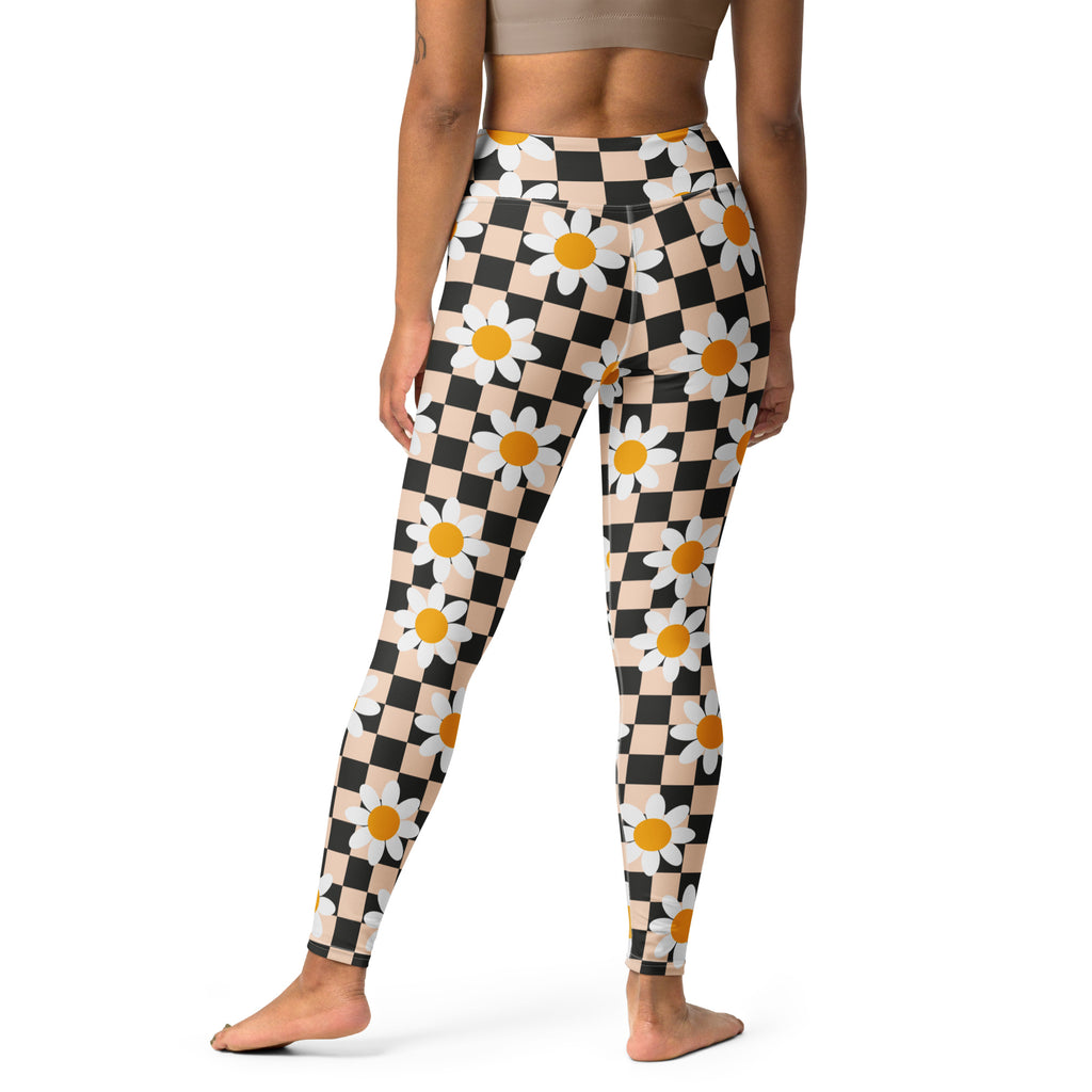 Women's Daisy Checkered Buttery Soft Yoga Leggings - Quick Drying, High Waisted Comfort