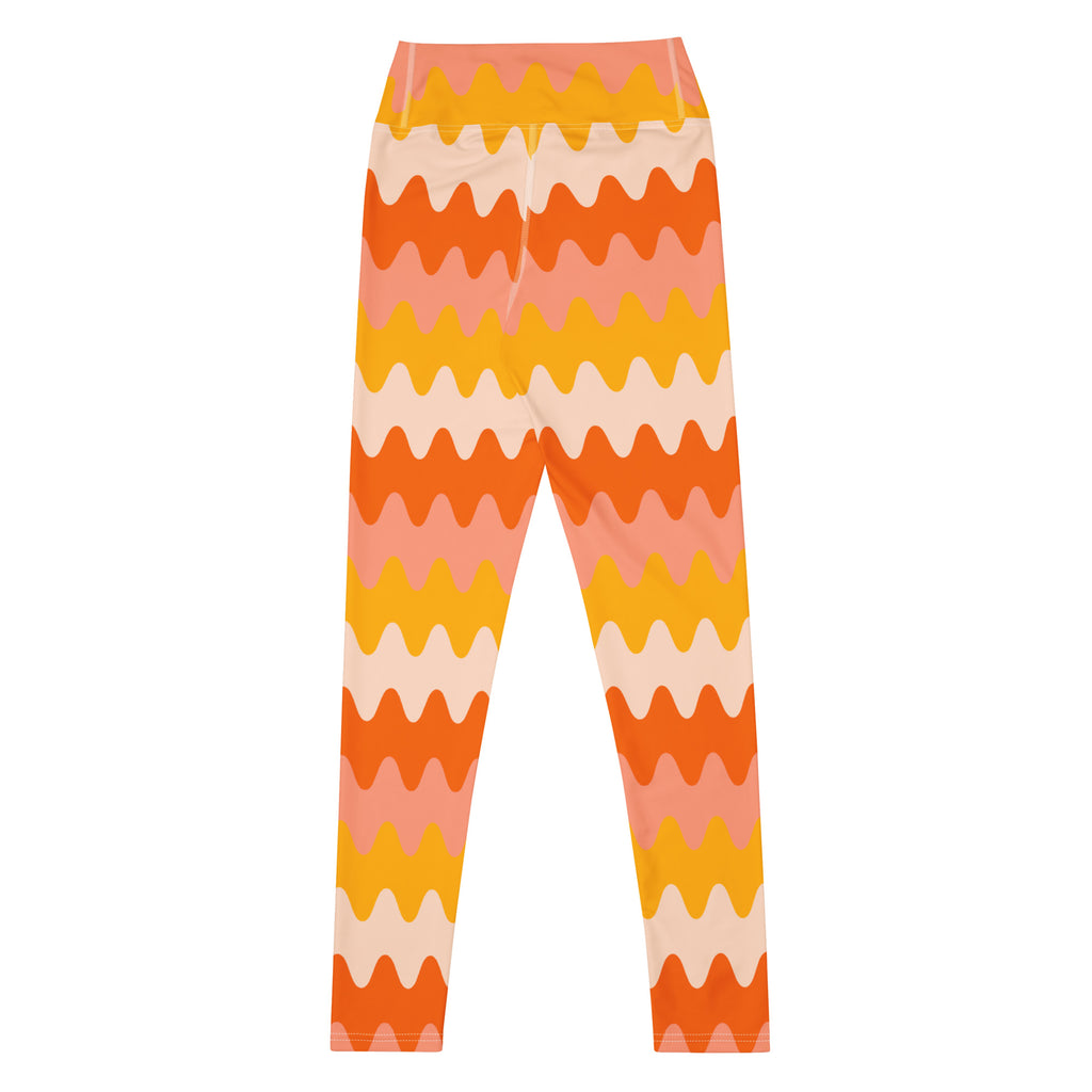 Women's Orange Wavy Stripe Buttery Soft Yoga Leggings - Quick Drying, High Waisted Comfort