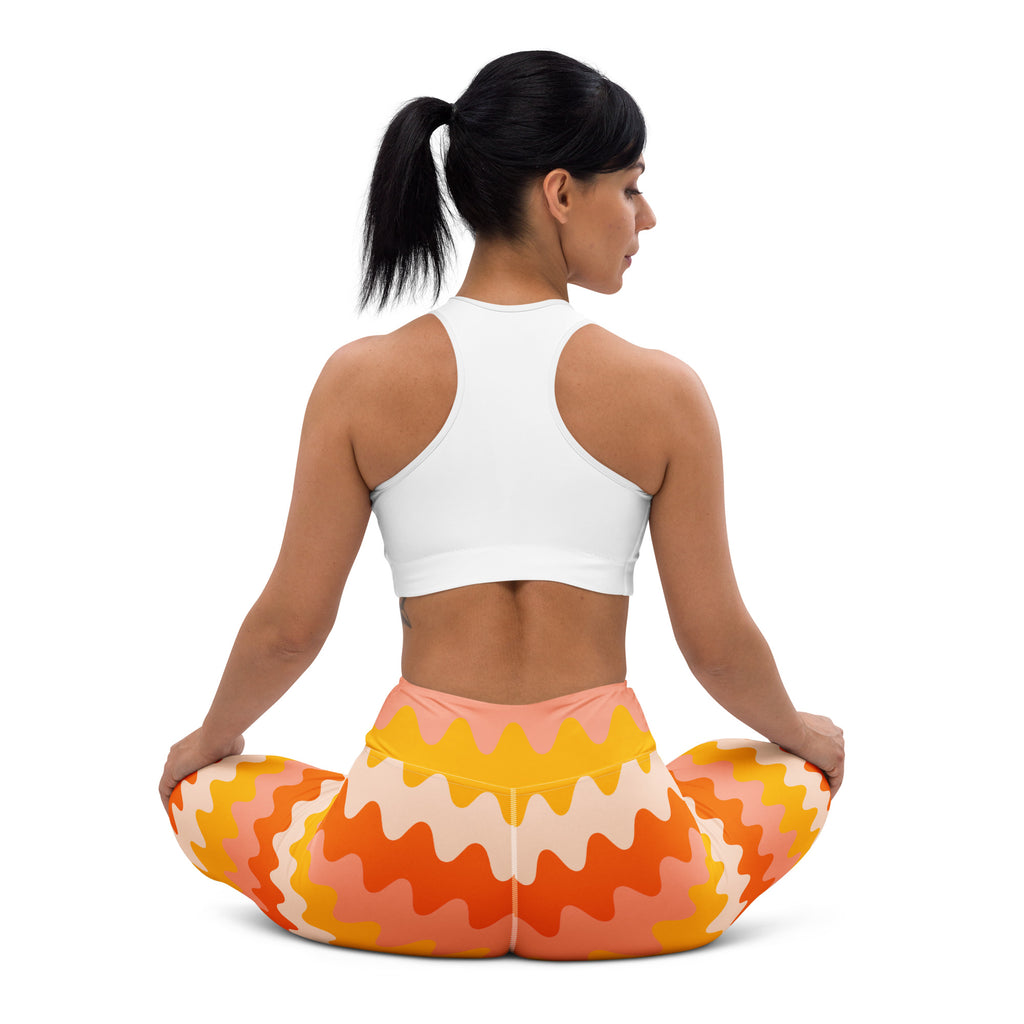 Women's Orange Wavy Stripe Buttery Soft Yoga Leggings - Quick Drying, High Waisted Comfort
