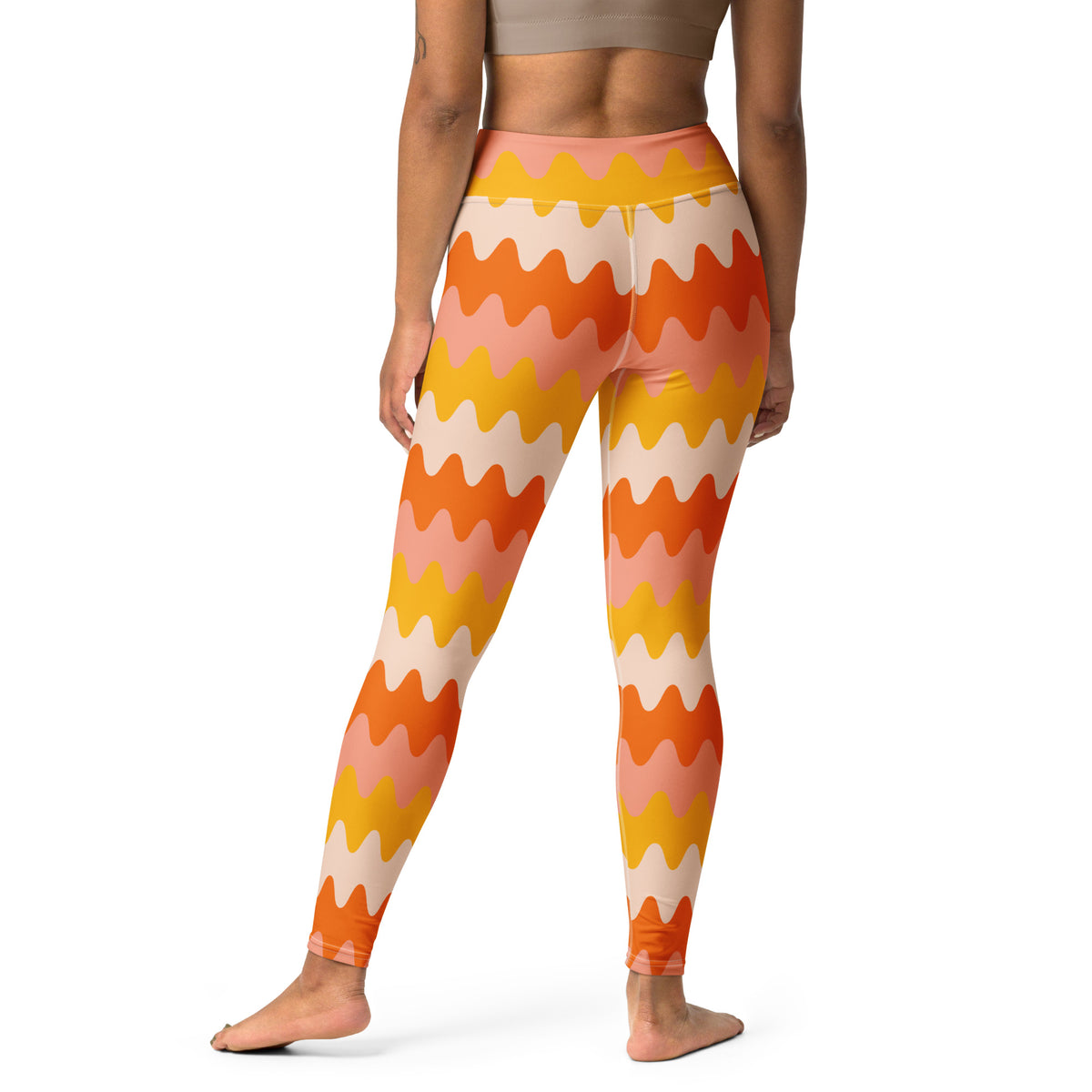 Women's Orange Wavy Stripe Buttery Soft Yoga Leggings - Quick Drying, High Waisted Comfort