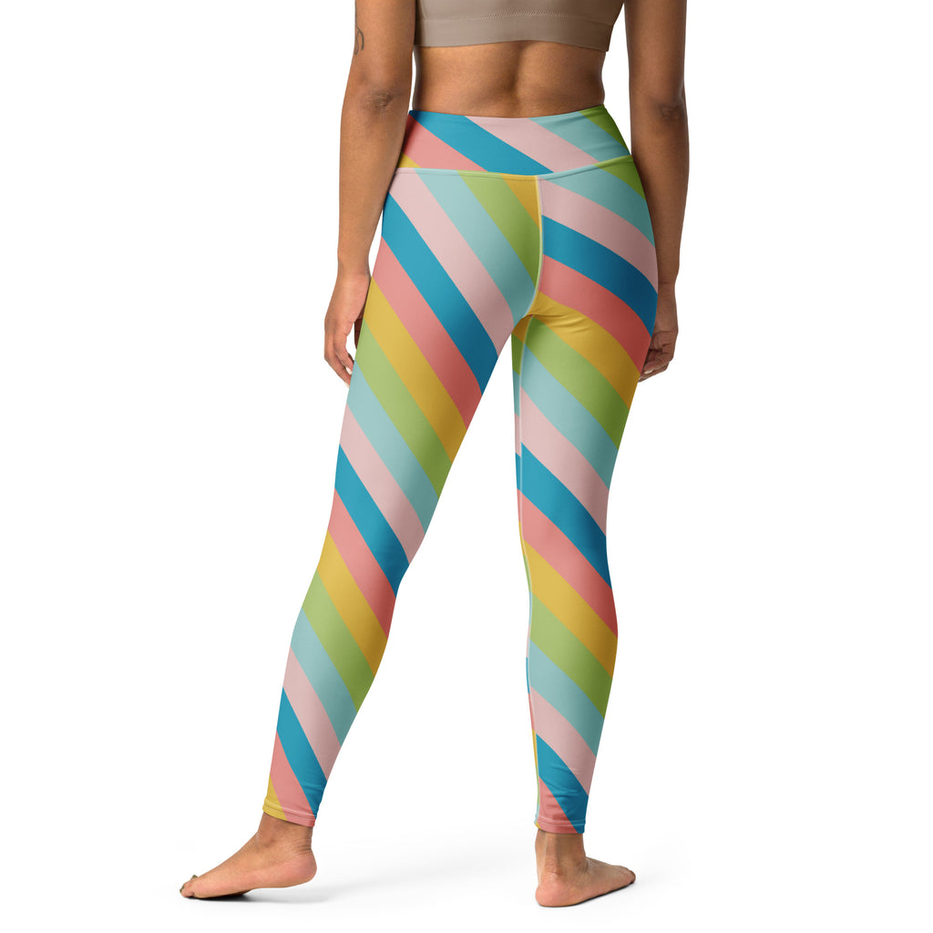 Women's Colorful Diagonal Stripe Buttery Soft Yoga Leggings - Quick Drying, High Waisted Comfort