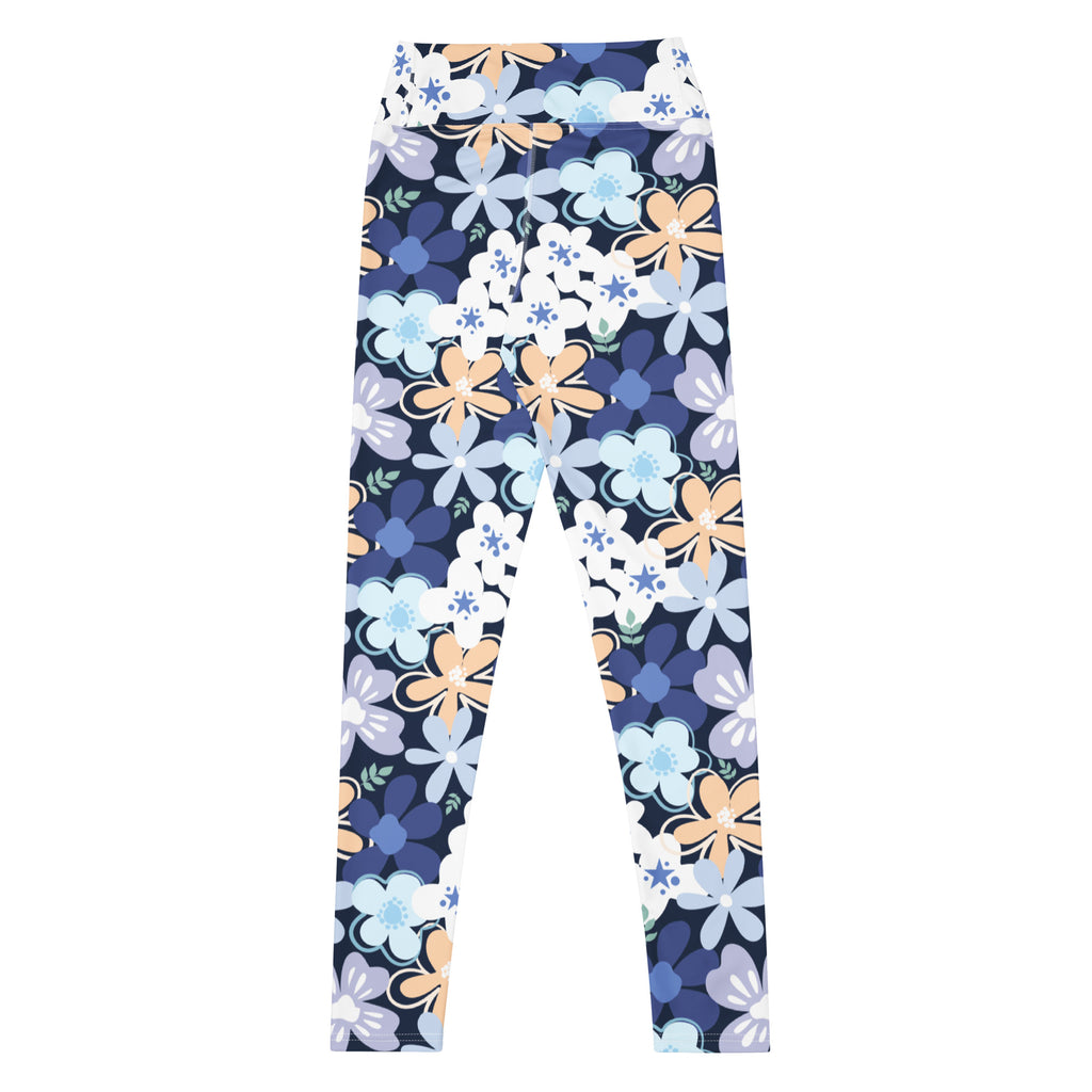 Women's Navy Blue Flowers Buttery Soft Yoga Leggings - Quick Drying, High Waisted Comfort