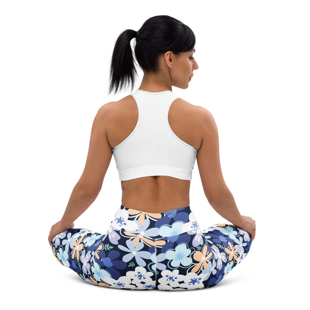 Women's Navy Blue Flowers Buttery Soft Yoga Leggings - Quick Drying, High Waisted Comfort