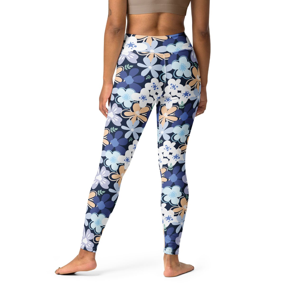 Women's Navy Blue Flowers Buttery Soft Yoga Leggings - Quick Drying, High Waisted Comfort