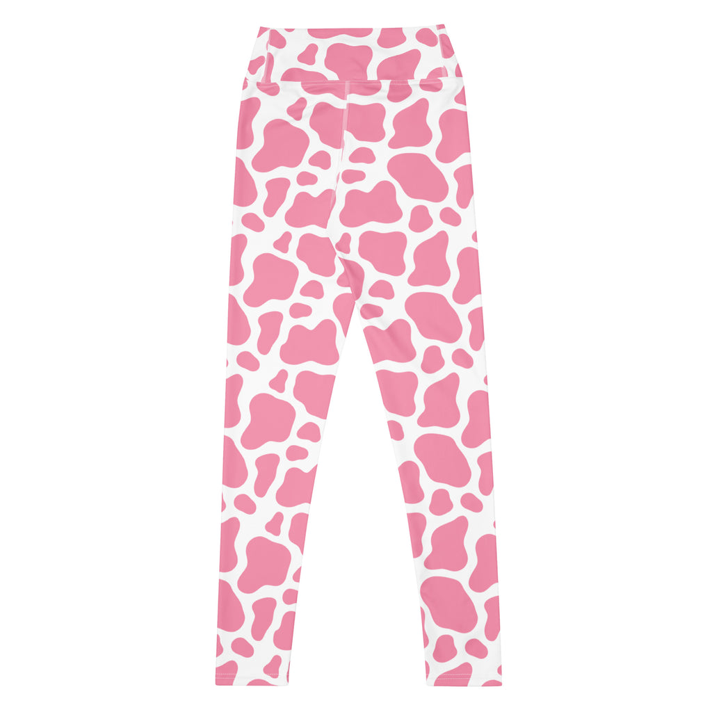 Women's Pink Cow Print Buttery Soft Yoga Leggings - Quick Drying, High Waisted Comfort