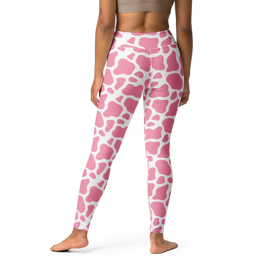 Women's Pink Cow Print Buttery Soft Yoga Leggings - Quick Drying, High Waisted Comfort
