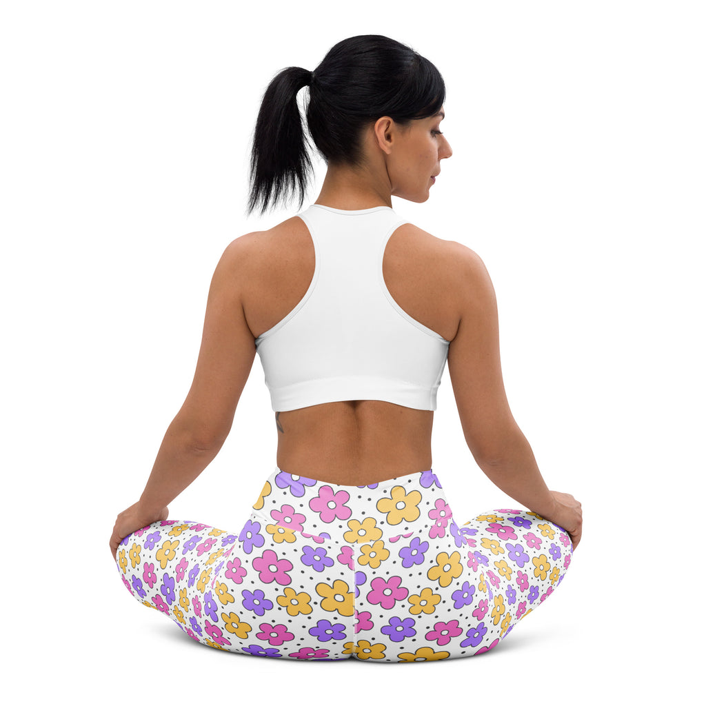 Women's Pink Purple Yellow Floral Buttery Soft Yoga Leggings - Quick Drying, High Waisted Comfort