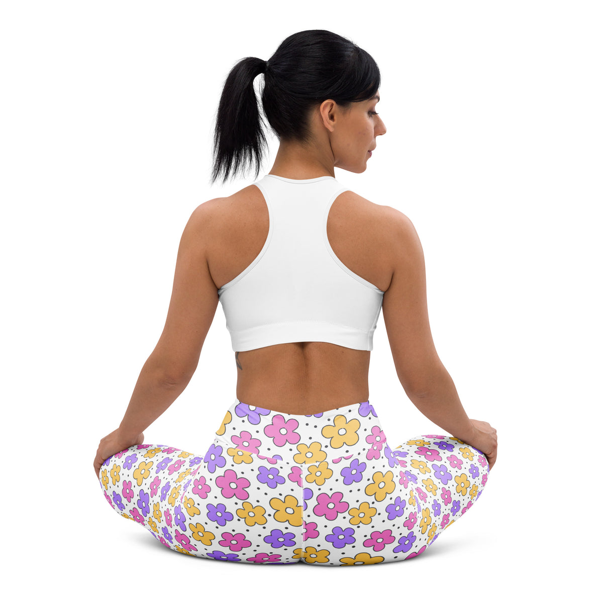 Women's Pink Purple Yellow Floral Buttery Soft Yoga Leggings - Quick Drying, High Waisted Comfort