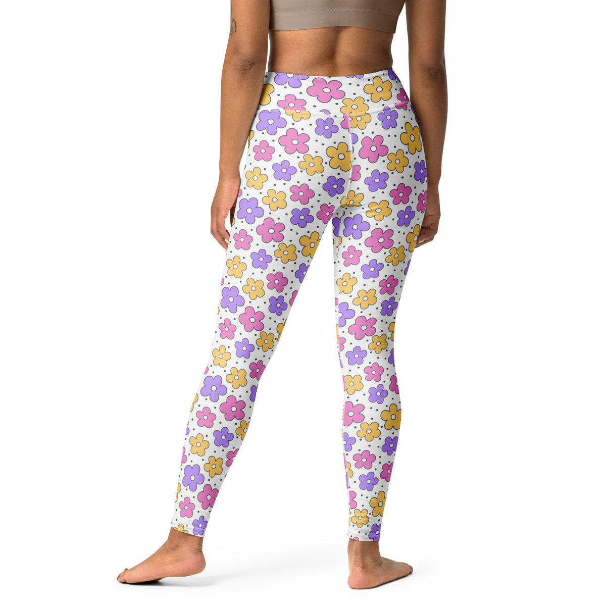 Women's Pink Purple Yellow Floral Buttery Soft Yoga Leggings - Quick Drying, High Waisted Comfort
