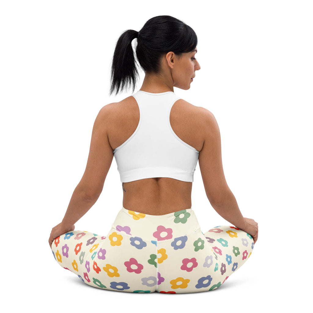 Women's Multicolor Retro Flower Buttery Soft Yoga Leggings - Quick Drying, High Waisted Comfort