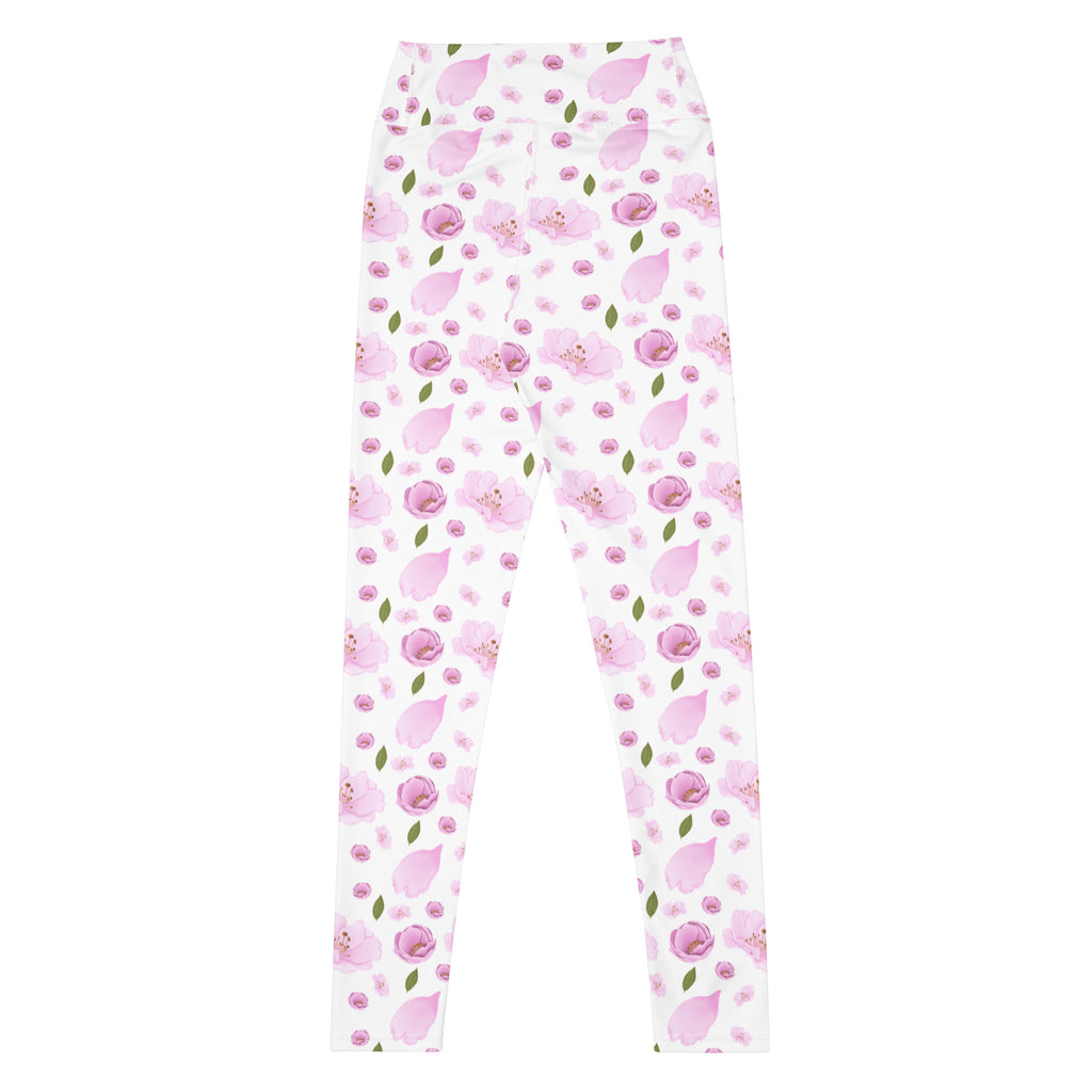 Women's Pink Watercolor Floral Buttery Soft Yoga Leggings - Quick Drying, High Waisted Comfort