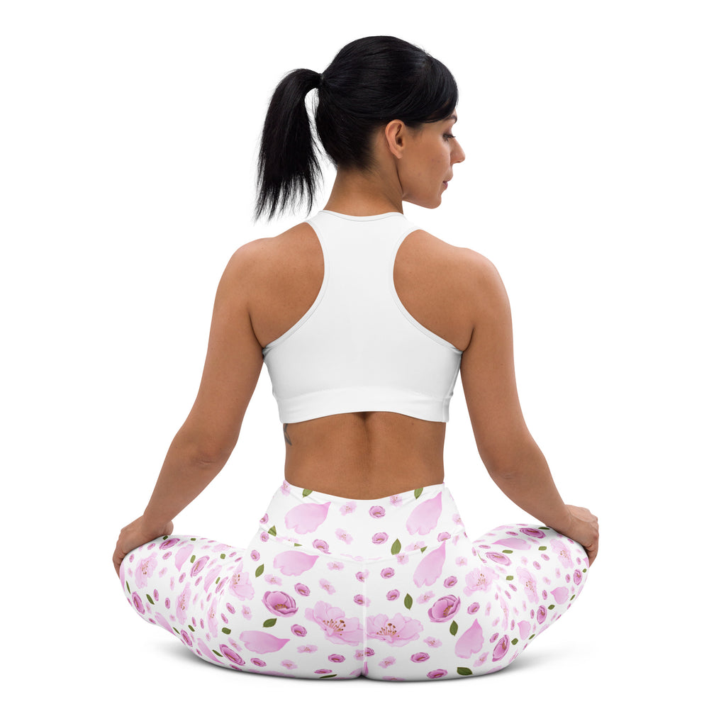 Women's Pink Watercolor Floral Buttery Soft Yoga Leggings - Quick Drying, High Waisted Comfort