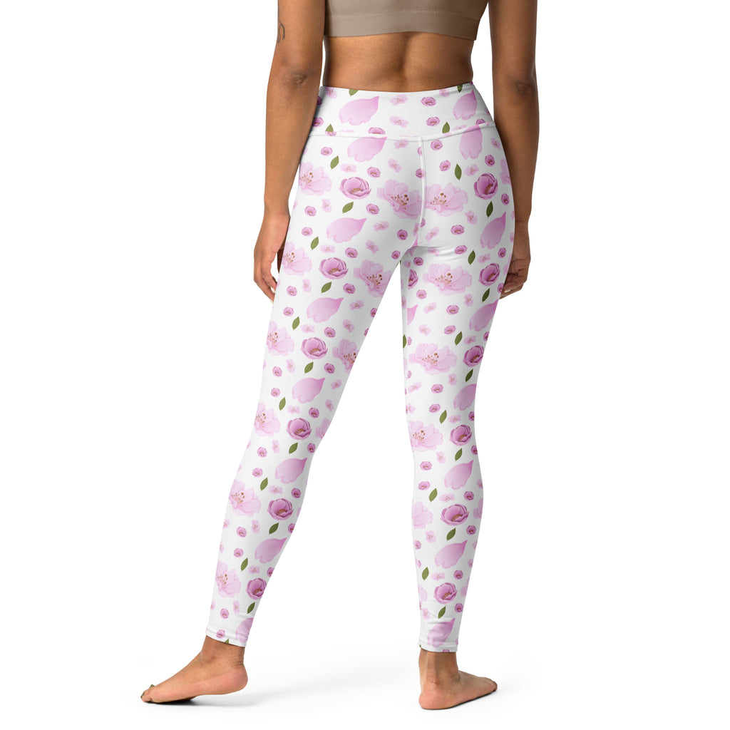Women's Pink Watercolor Floral Buttery Soft Yoga Leggings - Quick Drying, High Waisted Comfort