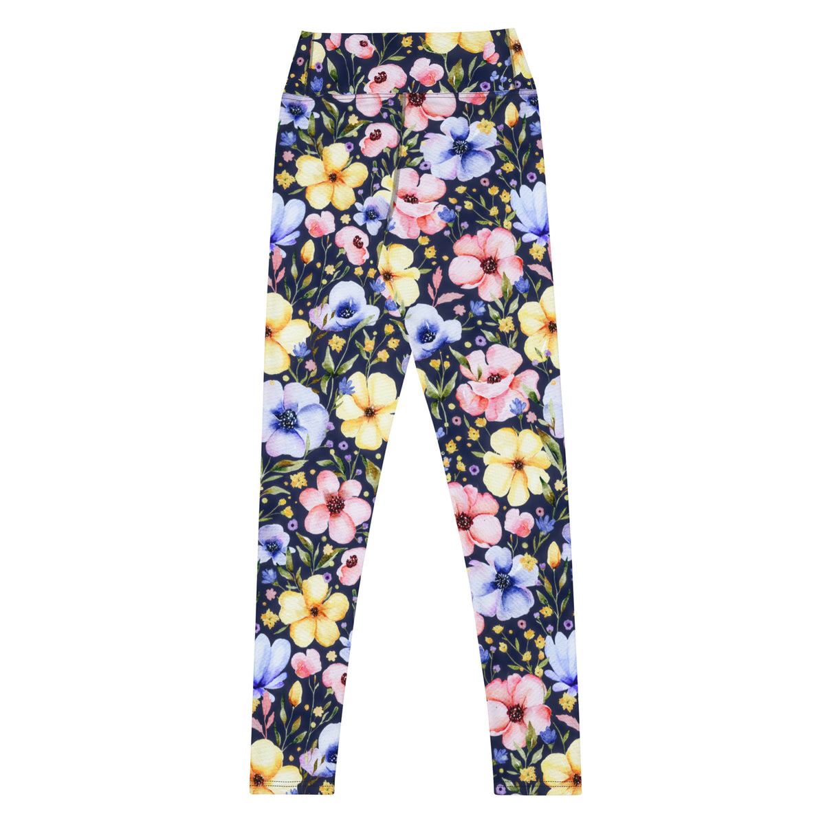 Women's Navy Watercolor Floral Buttery Soft Yoga Leggings - Quick Drying, High Waisted Comfort