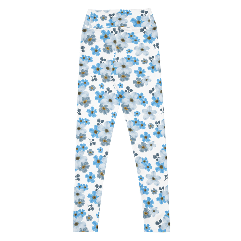 Women's Watercolor Blue Floral Buttery Soft Yoga Leggings - Quick Drying, High Waisted Comfort