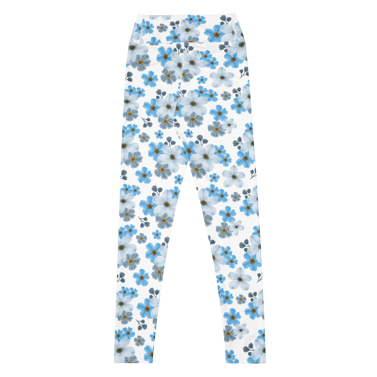 Women's Watercolor Blue Floral Buttery Soft Yoga Leggings - Quick Drying, High Waisted Comfort