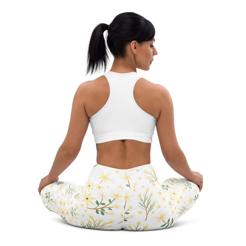 Women's Yellow Wildflower Buttery Soft Yoga Leggings - Quick Drying, High Waisted Comfort