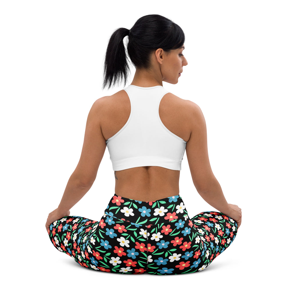 Women's Colorful Black Floral Buttery Soft Yoga Leggings - Quick Drying, High Waisted Comfort