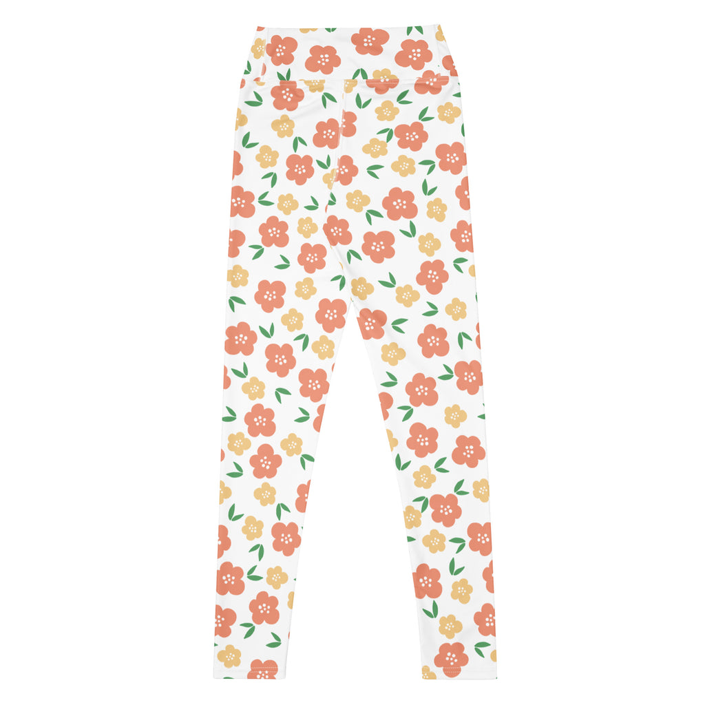 Women's Orange Floral Buttery Soft Yoga Leggings - Quick Drying, High Waisted Comfort