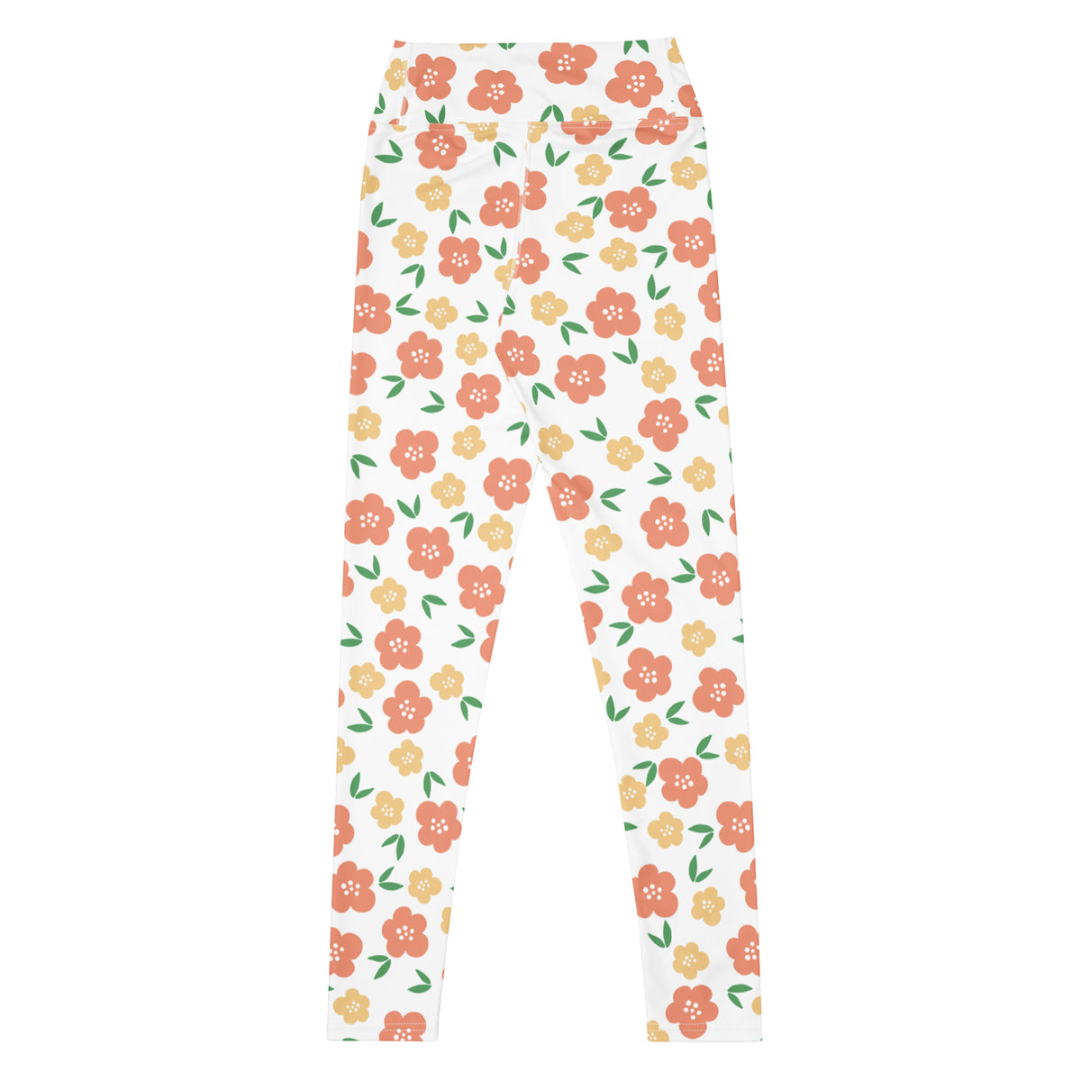 Women's Orange Floral Buttery Soft Yoga Leggings - Quick Drying, High Waisted Comfort