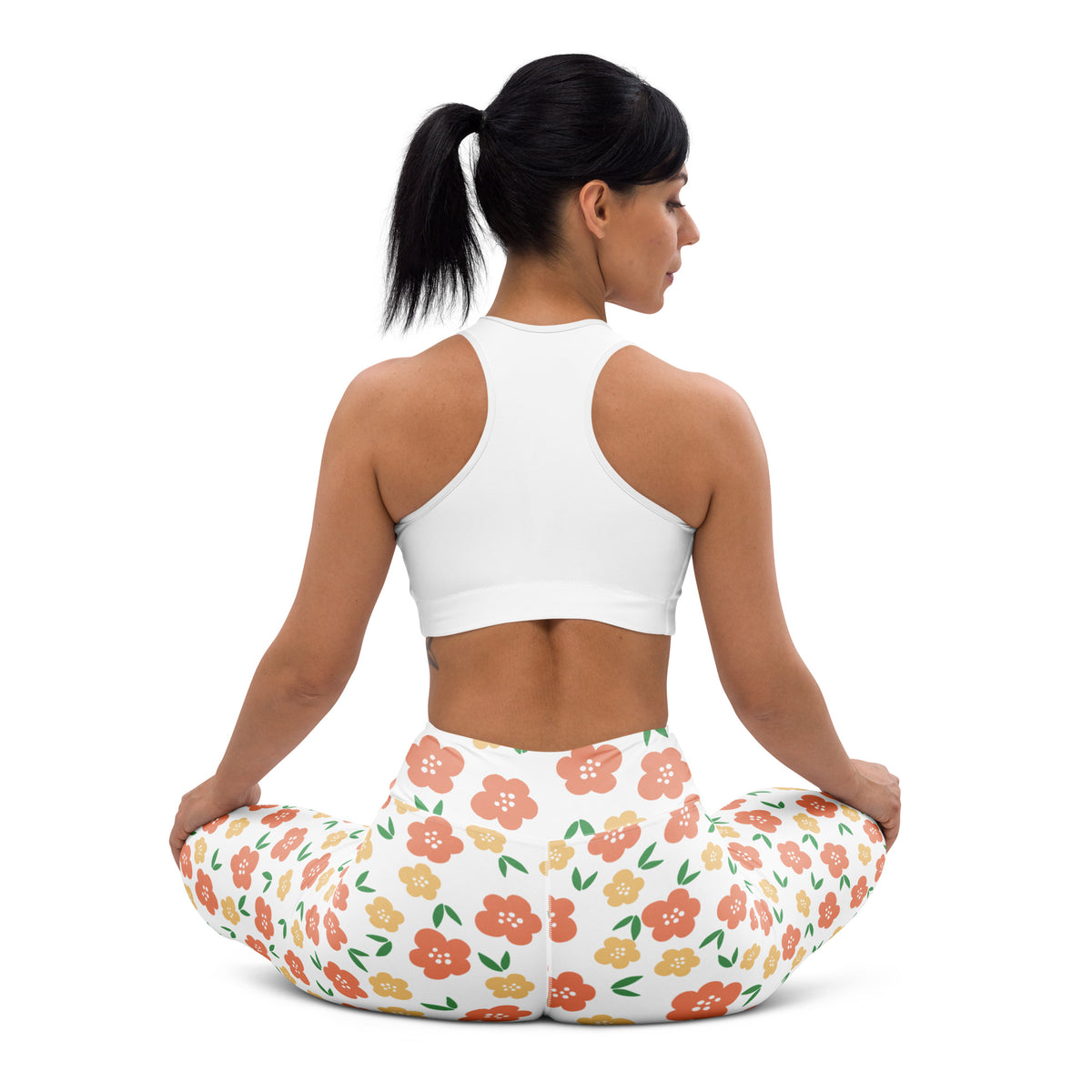 Women's Orange Floral Buttery Soft Yoga Leggings - Quick Drying, High Waisted Comfort