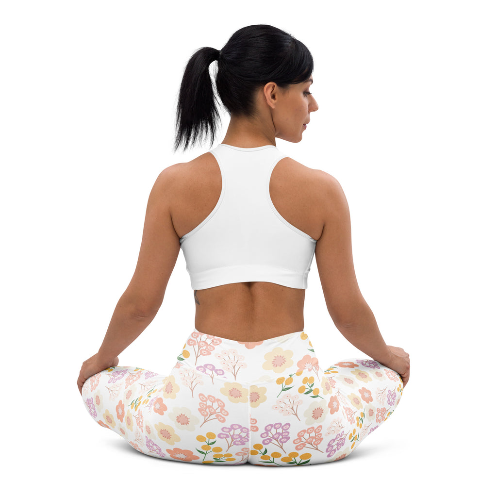 Women's Pastel Wildflower Buttery Soft Yoga Leggings - Quick Drying, High Waisted Comfort