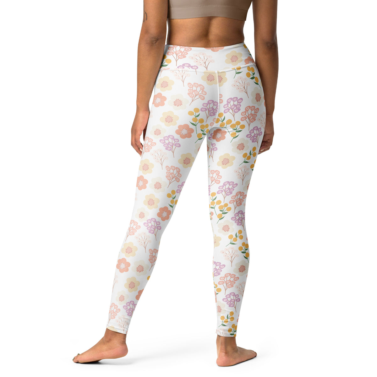 Women's Pastel Wildflower Buttery Soft Yoga Leggings - Quick Drying, High Waisted Comfort